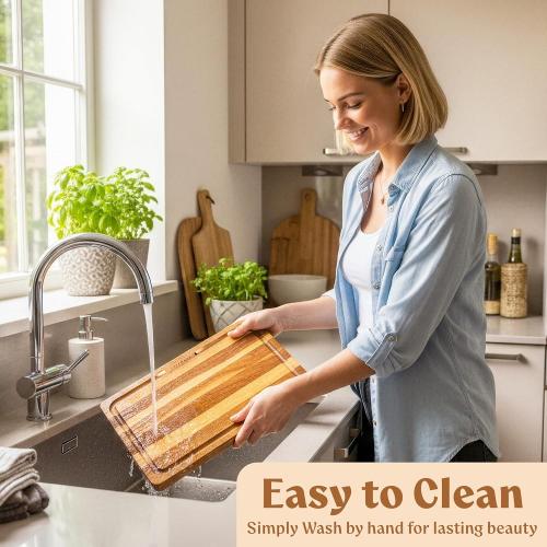 Acacia Wood Cutting Board for Kitchen, Non-Toxic Cutting Board Set of 3, Chopping Boards with Deep Juice Groove for Meat, Cheese & Vegetables - Durable & Double sided with serving Compartments