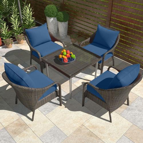 Outdoor Deep Seat Cushion Set, Fade Resistant Patio Chair Cushions, 24x24x6 Inch Patio Sofa Furniture Pad with Removable Cushion Covers (Navy Blue, 24''Lx24''Wx6''H-1pcs Set)