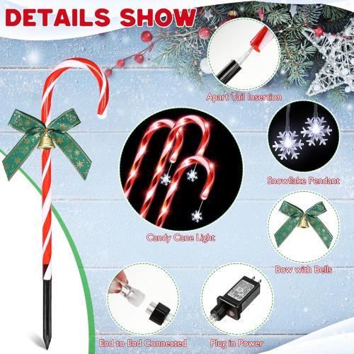Hiboom 12 Pcs Christmas Candy Cane Light with 4 Christmas Theme Music, 20'' Pathway Markers Lights with Stakes Holiday Driveway Light for Xmas Holiday Party Walkway Garden Decor(Red, White)