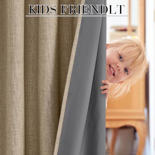RYB HOME Linen Textured 100% Blackout Curtains for Bedroom, Insulating Energy Saving Window Curtains for Living Room Dining Patio Sliding Glass Door, Wide 52 x Long 84 inch, Burlap, 2 Panels