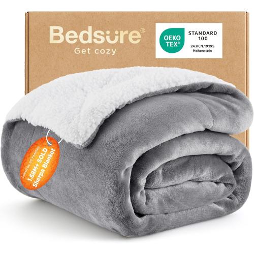 Bedsure GentleSoft Sherpa Fleece Throw Blanket for Couch - Thick and Warm Christmas Blanket for Winter, Soft Fuzzy Plush Throw Gifts for Women and Men, Grey,