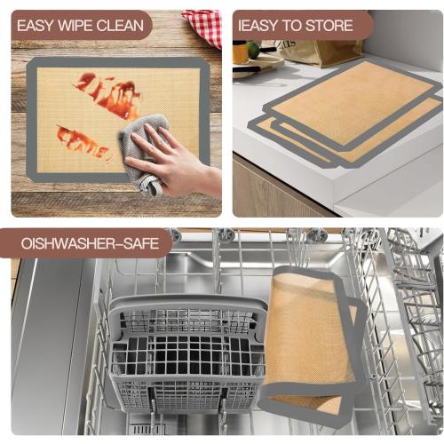 Silicone Baking Mat 3 Pack, Non-Stick Food Safe Reusable Baking Sheets, 2 Medium & 1 Small Sizes for Cookies Macarons Bread, (Gray)
