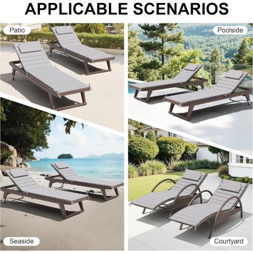 Crestlive Products Chaise Lounge Cushion Outdoor Set of 2, Waterproof Foldable Pool Lounge Chair Cushions with Straps, Lounger Cushions for Outdoor Furniture, Patio, 71''Lx21''W (Light Gray)