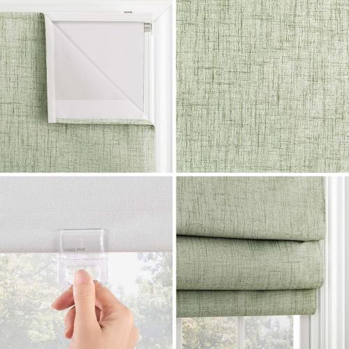 Sun Zero Seraphina Textured Total Blackout Cordless Roman Shade, 31 x 64, Sage Green