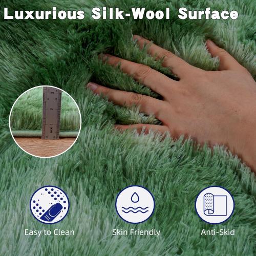Tie-Dyed Green Fluffy Rug for Bedroom 5x7 ft - Ultra Soft & Non Slip Shaggy Area Rug, Comfy Durable Carpet for Living Room Kids Room Teens Dorm Home Decor, 1.7'' Thick Indoor Plush Carpets