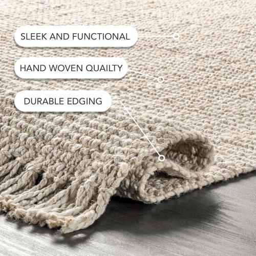 nuLOOM 6x9 Daniela Jute Tassel Hand Woven Area Rug, Off White, Solid Chunky Farmhouse Design, Natural Fiber, For Bedroom, Dining Room, Living Room, Hallway, Office, Entryway