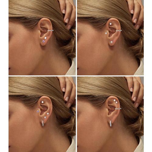 LOLIAS Hypoallergenic Flat Back Earrings for Women-Surgical Steel Earrings for Sensitive Ears 20G Stainless Steel Earring Stacks Small Flatback Stud Hoop Cartilage Earring
