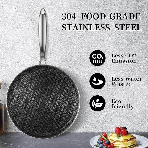 Innerwell 12 Inch Stainless Steel Crepe Pan,Nonstick dosa tawa | Honeycomb nonstick coating, PFOA-free.Compatible with All Stoves. Easy to clean.Oven Safe&Dishwasher Safe
