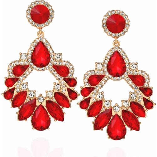 Fashion Rhinestone Statement Drop Dangle Earrings Large Colorful Crystal Chandelier Earrings for Women Bridal Wedding Party Prom
