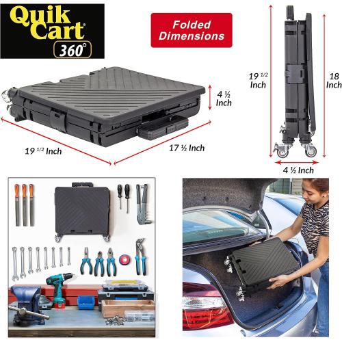 dbest products Quik Cart 360 Four Wheeled Rolling Crate Teacher Utility with seat Heavy Duty Collapsible Basket with Handle, Black