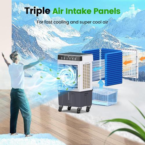 WHITE Swamp Cooler Air Conditioner with Dry Burn Protection, 4000 CFM Evaporative Air Cooler with 8-Gal Water Tank, 4 Modes, 3 Speeds, Remote, 12H Timer, Portable Windowless AC for Bedroom Home Office