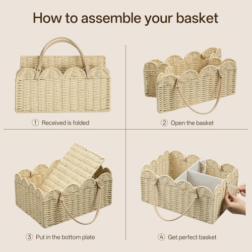 HBlife Large Baby Diaper Caddy, Paper Rope Storage Baskets Nursery Bin with Removable Divider, Portable Car Organizer for Diapers, Baby Shower Gifts, Newborn Essentials Must Haves