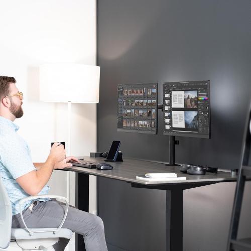 VIVO Dual Monitor Desk Mount, Holds 2 Computer Screens up to 30 inches and 22lbs Each, Heavy Duty Fully Adjustable Steel Stand with C-Clamp and Grommet, Black, STAND-V002, (MISSING parts)