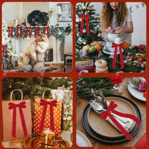 15Pcs Red Velvet Ribbon Bows for Christmas Tree 5in x 10in x 1in Vintage Rustic Velvet Bows Xmas Ornaments for Christmastree Wreath Garland Party Decor (Red)