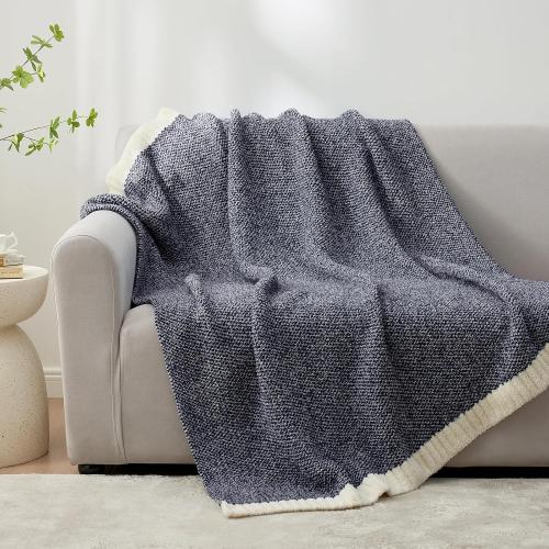 Snuggle Sac Heather Navy Throw Blanket for Couch, Super Soft Warm Microfiber Blankets Navy Blue, Cozy Knit Fuzzy Plush Lightweight Throws for Sofa, Bed, Heather Navy,50x60 inches