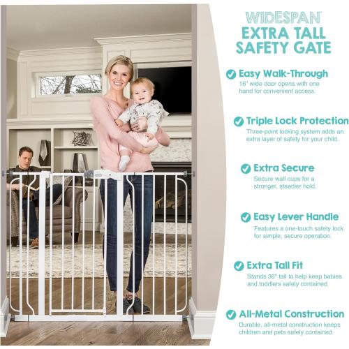 Wide Baby Gate for Doorways & Bottom of Stairs, Pressure Mounted Walk Through Baby Gate for Toddlers & Pets, Tested & Safe, American Designed, American Owned