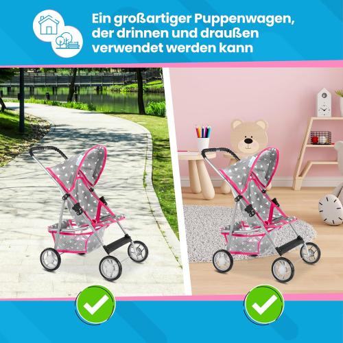 Baby Doll Stroller | Pram for Girls | Umbrella Stroller for Kids - Lightweight Play Carriage for Ages 2  Years | Baby Doll Accessories with Storage | 22.05-Inch Handle Height, Model KP0280S