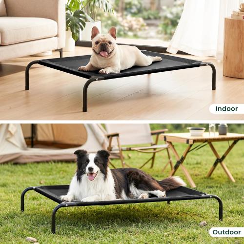 Love's cabin Elevated Cooling Dog Bed for Large Dogs, Portable Indoor & Outdoor Raised Pet Dog Cat Cot, Durable Summer Frame with Breathable Mesh, Black, 48 inches
