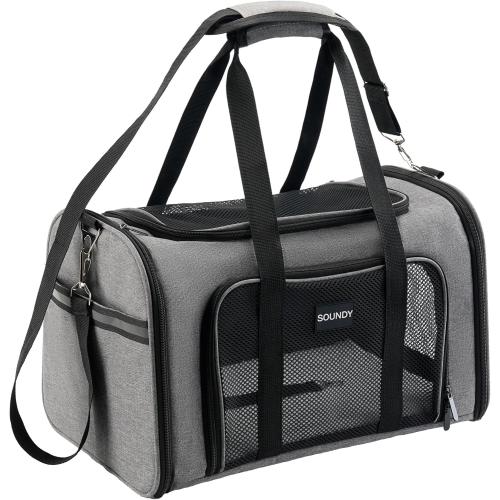 Size Large Color Grey Soundy Large Cat Carrier Dog Carrier Under 25 Lbs,Collapsible Ventilated Portable Pet Bag with Soft Sided Breathable Mesh for Long Car Trips Maxi Load 2 Kittens or Small, Medium Dog (Large Grey)