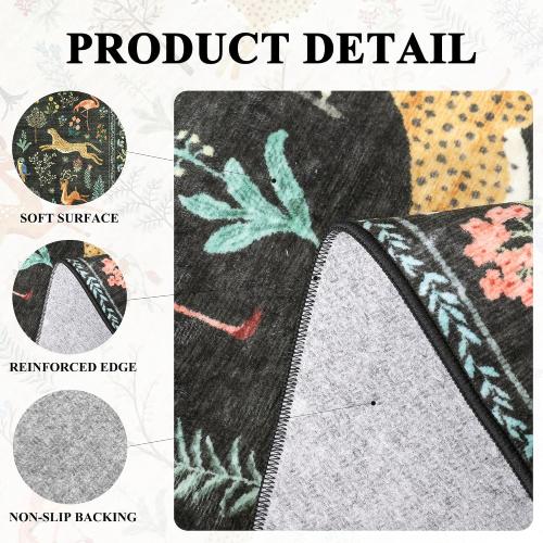 Black Animal Print DUKINO Rectangle Rug for Hallway, Washable Kitchen Runner Rug with Non Slip Backing, Soft Low Pile Vintage Animal Runner for Bedroom, Kitchen, Hallway, Entryway, Laundry, Black