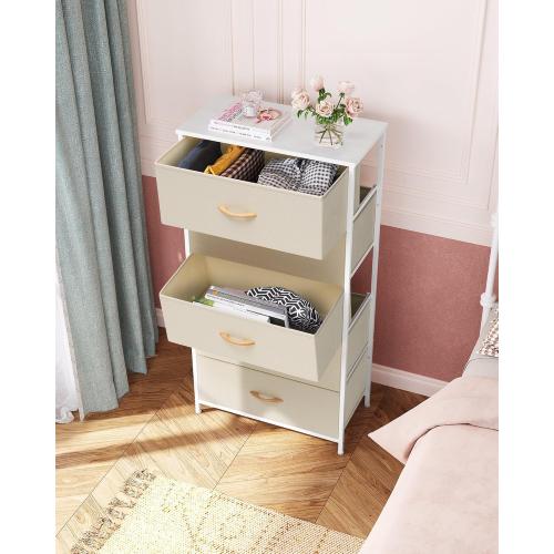 Crestlive Products Vertical Dresser Storage Tower - Sturdy Steel Frame, Wood Top, Easy Pull Fabric Bins - Wide Organizer Unit for Bedroom, Hallway, Entryway, Closets - 5 Drawers(Beige)