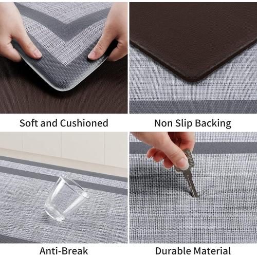Mattitude Kitchen Mats Set of 2,Cushioned Anti-Fatigue Non-Skid Rug Sets | Ergonomic Comfort PVC Kitchen Mats for Floor,Standing Mat for Kitchen,Floor,Office,Sink,Laundry, Grey Frame