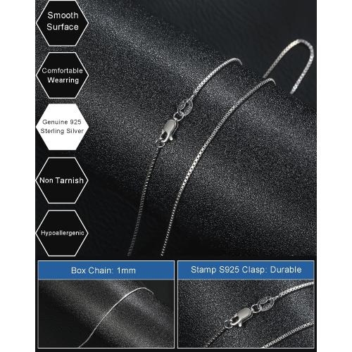 FUNEIA 925 Sterling Silver Necklace for Women Trendy Dainty Real Silver Chain Necklace Simple Thin Box Chain Beaded Chain Snake Chain Herringbone Necklaces Jewelry 14/16/18 Inch