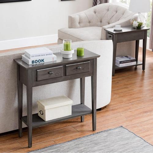 Leick Home 10071-GR One Drawer Chairside/Recliner End Table with Shelf, Smoke Gray