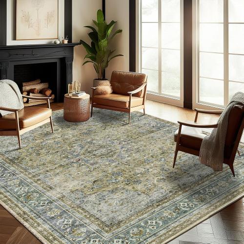 CHAMPLANT Washable Area Rug 10'x14' Boho Design Non-Shedding Easy Care Ideal for High Traffic Areas in Living Room Bedroom Office Coffee Table Kitchen Large Carpet
