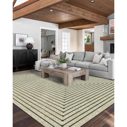 Area Rug for Living Room, Extra Large Beige Modern Abstract Washable Rugs, Boho Non Slip Low Pile Carpet for Indoor Bedroom Dining Room, Office, Dorm, Classroom and Farmhouse - Beige