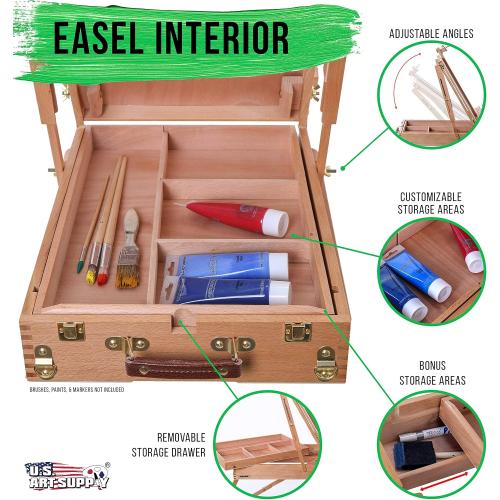 U.S. Art Supply Large Beechwood French Easel, Adjustable Plein Air Easels Sketchbox Tripod for Field & Studio Painting Easel for Adults, Drawing, Display - Portable with Artist Drawer & Palette