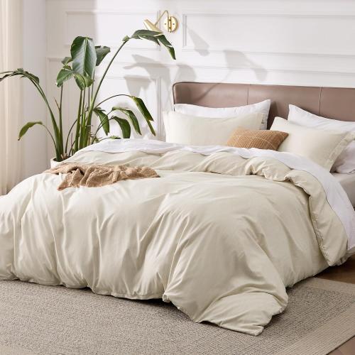 Funda nórdica Bedsure tamaño matrimonial - Juego de funda suave catiónica para niños , juego de cama de 3 piezas (beige, )