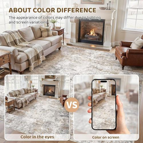 UERMEI Area Rug Living Room Rugs - Washable Neutral Modern Abstract Soft Thin Large Rug Indoor Floor Non Slip Rug Carpet for Bedroom Under Dining Table Home Office Decor - Brown Grey