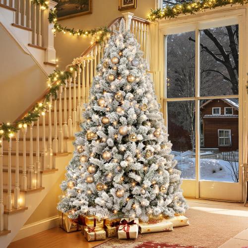 HOLLO STAR 6 ft Flocked Prelit Christmas Tree with 350 LED Lights, App Control, Artificial Christmas Tree, Multi-Color RGBW Lights, 947 Branch Tips, Snow Xmas Tree, for Home, Party