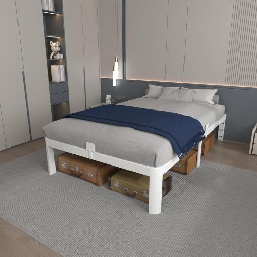 White 12 Inch Twin Bed Frames with Gaskets, Metal Twin Size Bed Frame No Box Spring Need, Heavy Duty Steel Platform Support, Round Corner Desgin, Reserved Holes, Storage Space, Noiseless