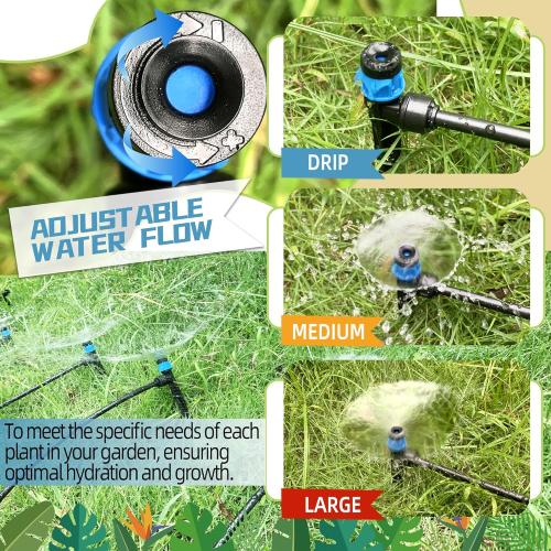 10PCS Push-to-Fit Drip Irrigation Emitters for 1/4 inch Irrigation Tubing, Adjustable 360 Degree Vortex Drip Emitters with Stake, Irrigation Dripper Sprinklers for Drip Irrigation System