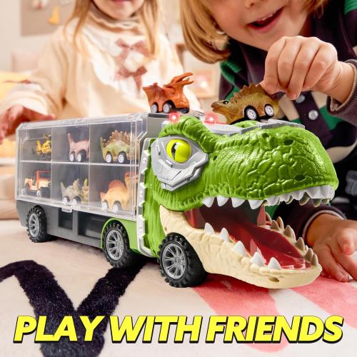 JOYIN 13 in 1 Dinosaur Toys for Kids 3-5, Dinosaur Truck with 12 Pull Back Cars, Birthday Gifts Toys for 3 4 5  Year Old Boy, Transport Carrier Truck for Toddlers, Easter Kids Gifts