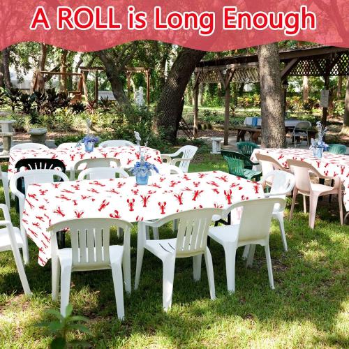 Mepase 100 ft x 54 Inch Crawfish Tablecloth Seafood Boil Party Supplies Summer Lobster Plastic Table Cover Disposable Crawfish Tablecloth Decorations for Kitchen Birthday Centerpiece
