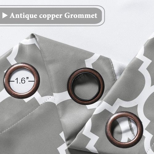 H.VERSAILTEX Blackout Curtains for Living Room/Bedroom Thermal Insulated Energy Saving Grommet Window Curtain Drapes (2 Panels) Geometric Moroccan Printed Draperies, Dove and White, 52 by 84 Inch