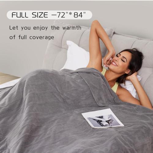 Electric Heated Blanket 72x84 Full Size, Soft Coral Fleece with 4 Heating Levels and 10 Hours Auto-Off, Machine Washable, Cozy Plush Fabric for Home, Light Gray