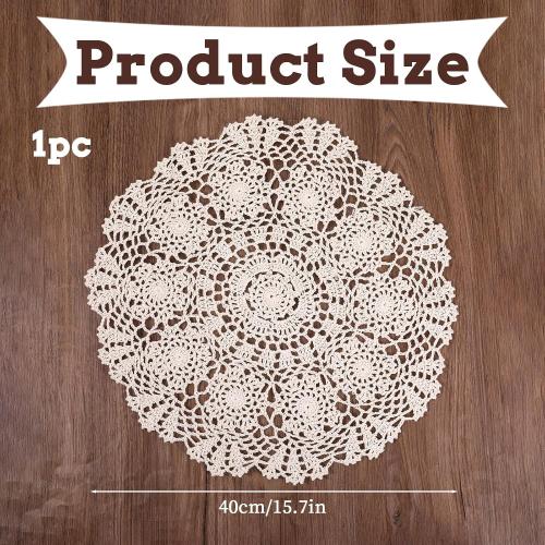 Dollies for Tables, 15.7 Inch Large Cotton Handmade Table Doilies Vintage Round Crochet Doilies Lace Placemats Knitted Tablecloth for Home Kitchen Dining Room Wedding Party Decoration (Beige)