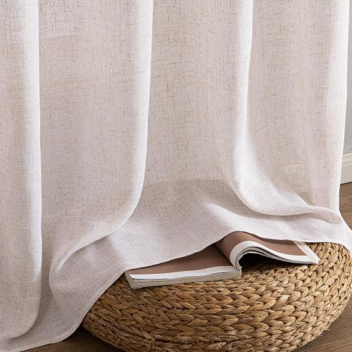 MIULEE Natural White Linen Curtains 80 Inch Length 2 Panels for Bedroom Living Room, Soft Thick Linen Textured Window Drapes Semi Sheer Light Filtering Back Tab Rod Pocket Burlap Look Decor