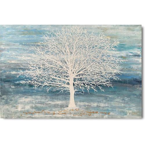 Yihui Arts Canvas Art Wall Decor, White Birch Trees Landscape Picture Painting, Modern Nature Teal Artwork Prints, Large Size Framed for Home Decor