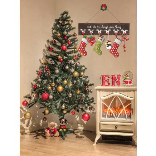 Christmas Stocking Wall Hanger The Stocking were Hung with 6 Red Nose Hooks Wood Christmas Stocking Rack Wall Mount Sign for Mantle Fireplace (Reindeer)