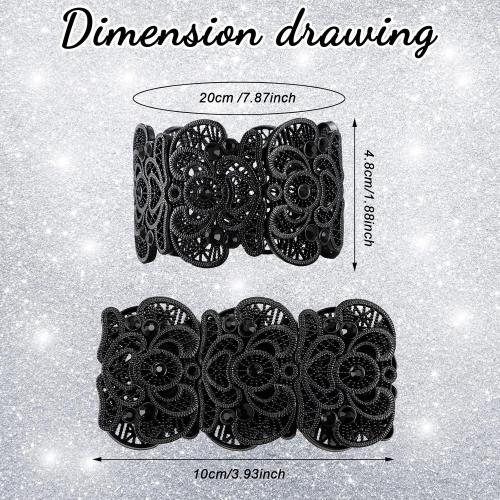 2 Pieces Black Bracelet for Women Gothic Vintage Filigree Jewelry Ladies Cuff Bracelets Bohemian Lace Bracelet Lace Cuff Bangle Wide Stretch Rhinestone Statement