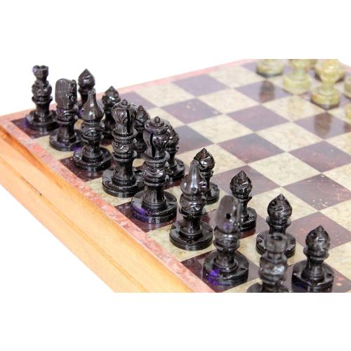 StonKraft - 10 X 10 Chess Board with Wooden Base & Stone Inlaid & Stone Pieces Game Set