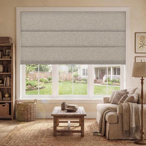 BERISSA Blackout Roman Shades for Indoor Windows Cordless,Pull Down Linen Fabric Roman Blinds,Privacy Window Shades for Door Windows,Bedroom,Office,Easy to Install,Light Brown,34 W x 64 H