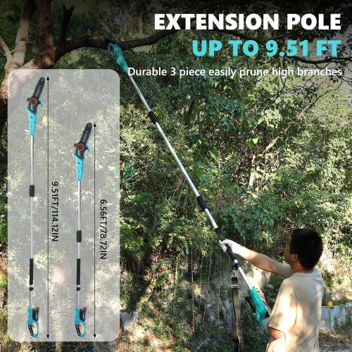 8-Inch Cordless Pole Saws 20V Electric Pole Saw | Tree Trimming Pole Chainsaw with 2.0Ah Battery & Charger 9.5 Ft MAX Reach Pole Chainsaw for Branch Cutting