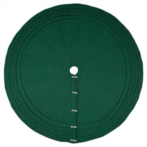 60-Inch Cable Sweater Knit Christmas Tree Skirt with Wooden Toggles, Forest Green