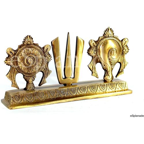 Size 8.75 eSplanade Brass Shankh Chakra Namah Showpiece | Shankha Chakra Tilak | Shankha Gada Padma | Padmanabha Swami | Vishnu | Home Decor - Length: 8.75 Inches